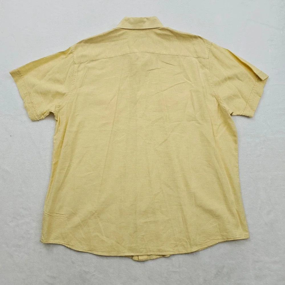 Banana Republic Shirt Mens XXL Yellow Linen Cotton Short Sleeve Summer Safari